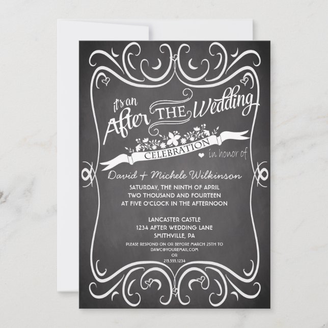 Invitación Flores y Swirls Chalkboard después del Boda IDPP2 (Anverso)