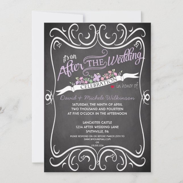 Invitación Flores y Swirls Chalkboard Post Boda IDPP2 (Anverso)