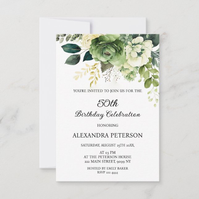 Invitación Flores Y Verdor Cumpleaños (Anverso)