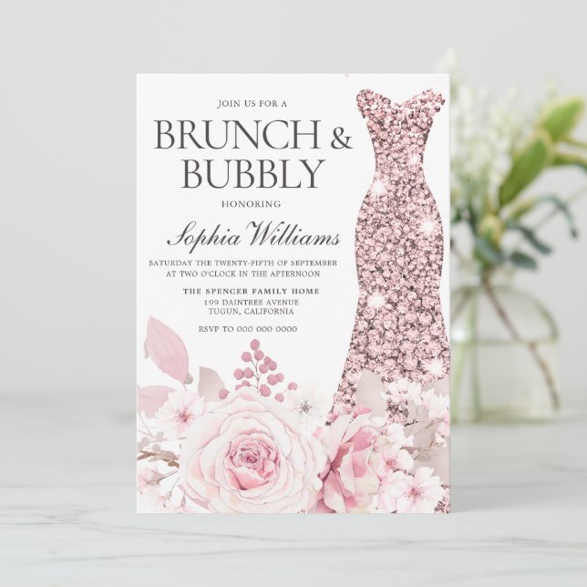 Invitación Flores y vestimenta ducha de novia Brunch & Bubbly (Anverso de pie)