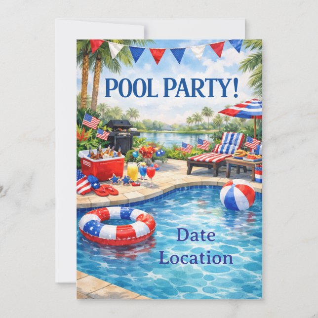 Invitación Florida 4th of July Pool Party Invitation (Anverso)