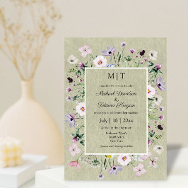 Invitación floridas silvestres brillantes jardín kraft boda