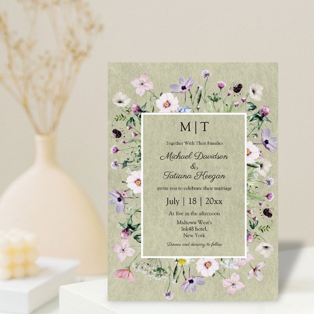 Invitación floridas silvestres brillantes jardín kraft boda (Subido por el creador)