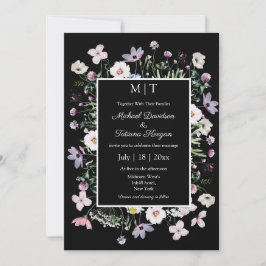 Invitación floridas silvestres brillantes jardín moderno boda