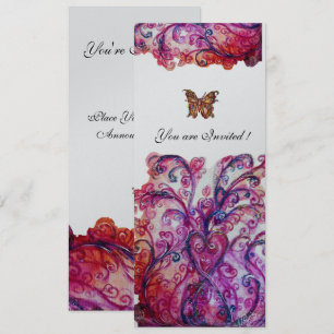 Invitación FLORIDOS CAPRICHOSOS rojo rosa púrpura plateado br