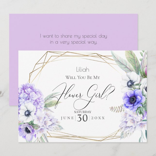 Invitación Florista | Flor de Anemona Violeta (Anverso / Reverso)