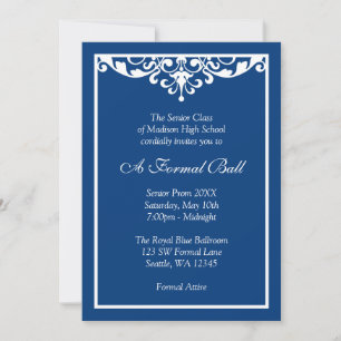 Invitación Floritura de Harina Azul Real Baile de Gala Formal
