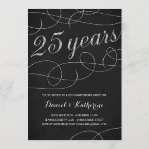 Invitación Floritura elegante   Fiesta de aniversario 25