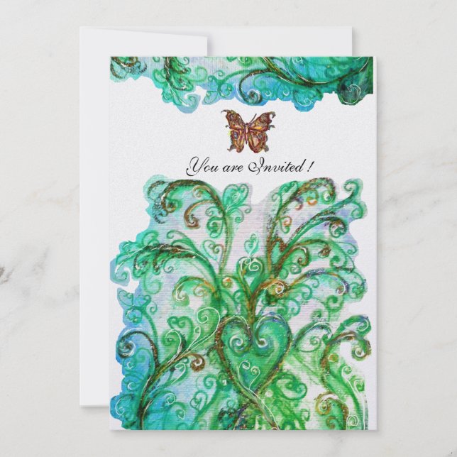 Invitación FLorituras CAPRICHOSAS azul brillante verde Perla  (Anverso)