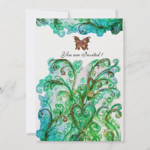 Invitación FLorituras CAPRICHOSAS azul brillante verde Perla 