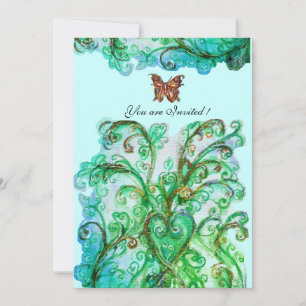 Invitación FLorituras CAPRICHOSAS azul verde brillante