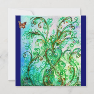 Invitación FLorituras CAPRICHOSAS azul verde brillante