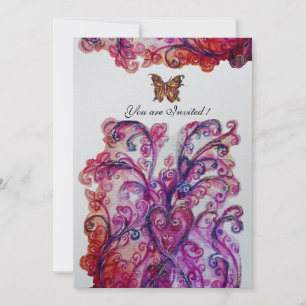 Invitación FLorituras CAPRICHOSAS rojo brillante rosa púrpura
