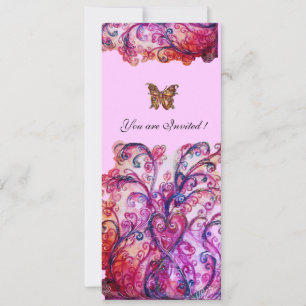 Invitación FLorituras CAPRICHOSAS rojo rosa púrpura brillante
