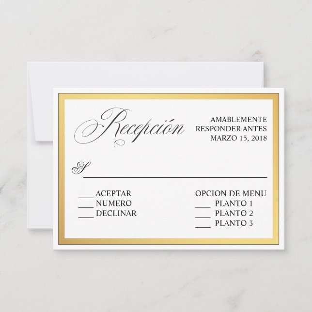Invitación Florituras de guión elegante boda española RSVP (Anverso)