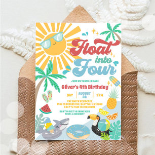 Invitación Flota En Un Cuatro Cumpleaños De Verano Groovy Pla