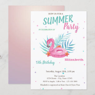 Invitación Flotador de piscina de flamenco Fiesta de cumpleañ