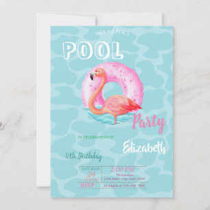 Invitación Flotador de piscina de flamencos rosados Cumpleaño