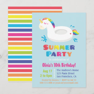 Invitación Flotador de piscina de unicornio lindo para cumple