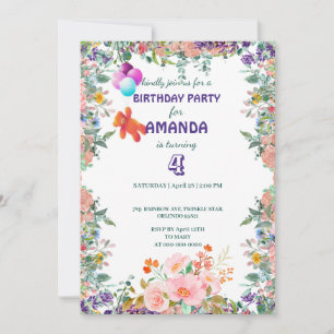 Invitación Flotador del oso Gradiente de globo floral Fiesta 