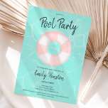 Invitación Flotador rosa fiesta de piscina tropical Sweet 16<br><div class="desc">Moderno fiesta de la piscina con un ilustracion flotante redondo de rayas rosadas Sweet 16 sobre un fondo azul marino verde azulado y editable,  el color puede cambiarse. Una invitación divertida y fresca para una fiesta de verano</div>