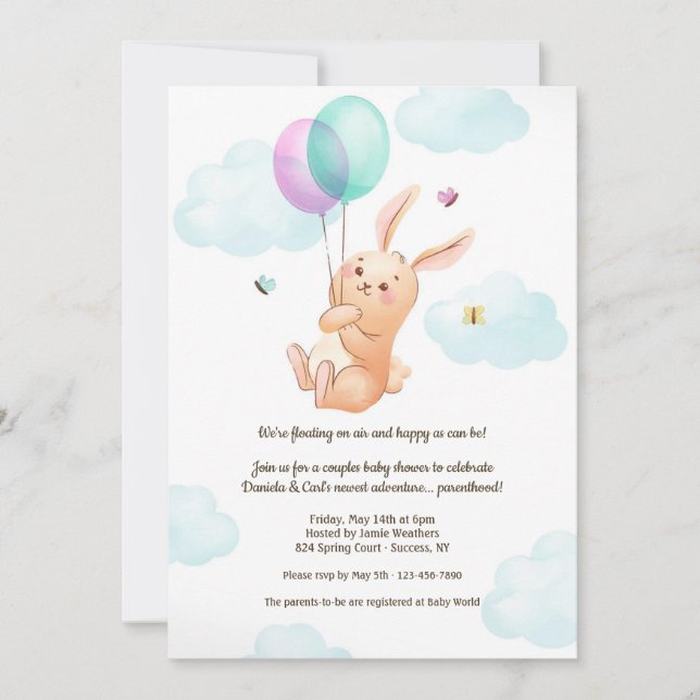 Invitación Flotando en Air Couples Baby Shower (Anverso)
