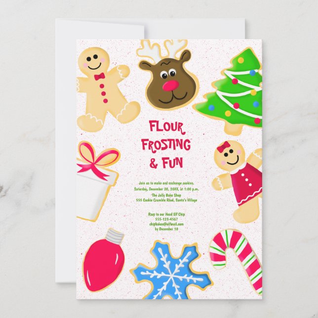 Invitación Flour Frosting Divertidos niños Cookie Exchange Fi (Anverso)