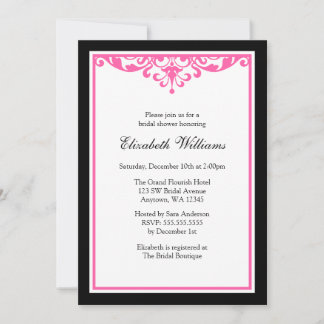 Invitación Flouridal Bridal Shower negra y rosa