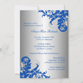 Invitación Flouridal Bridal Shower Royal Blue and Silver