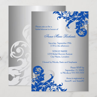 Invitación Flouridal Bridal Shower Royal Blue and Silver