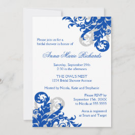 Invitación Flouridal Bridal Shower Royal Blue and Silver