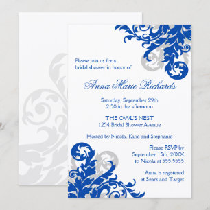 Invitación Flouridal Bridal Shower Royal Blue and Silver