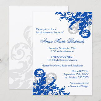 Invitación Flouridal Bridal Shower Royal Blue and Silver