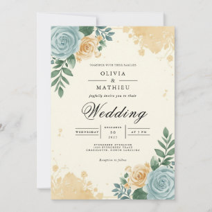 Invitación Flourish Boda de Flourish azul y blossom turbio