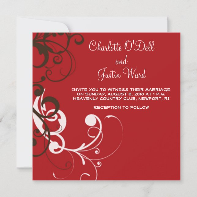 Invitación flourish; boda rojo (Anverso)