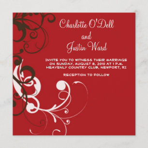 Invitación flourish; boda rojo
