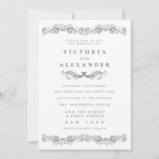 Invitación Flourish Elegante Blanco Negro Boda en Cualquier M