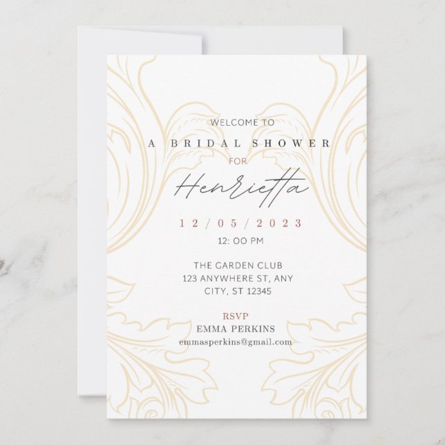 Invitación Flourish Filigree Bridal Shower Invite (Anverso)