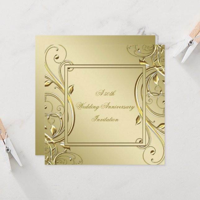 Invitación Flourish Gold 50º Aniversario de Boda (Anverso/Reverso In Situ)