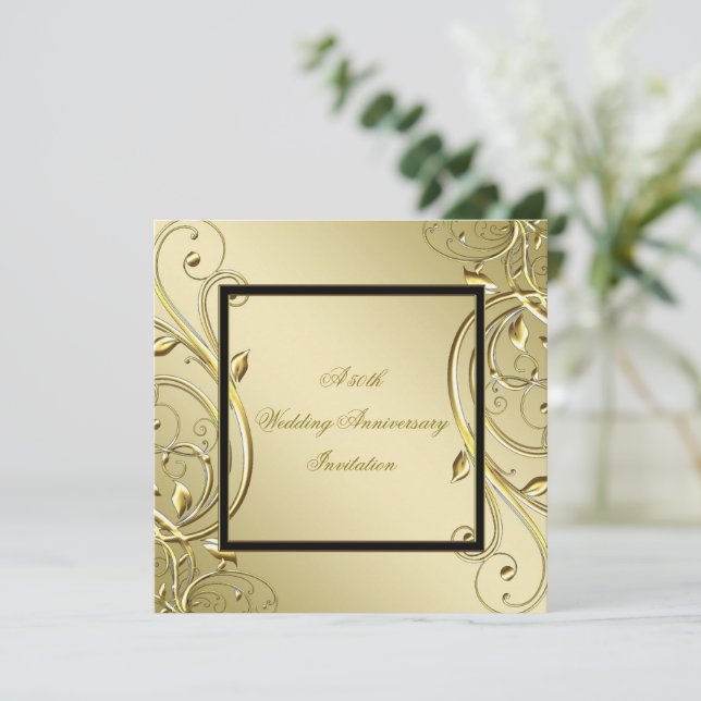 Invitación Flourish Gold Black 50° aniversario de Boda (Anverso de pie)