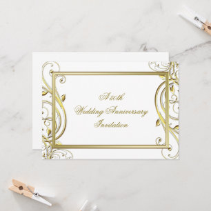 Invitación Flourish Gold White 50° Aniversario del Boda