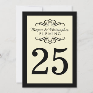 Invitación Flourish Ivory and Black Number 25 Table Card