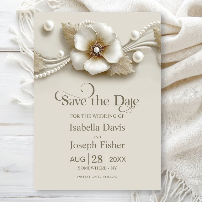 Invitación Flower and Pearls Wedding Save the Date (Subido por el creador)