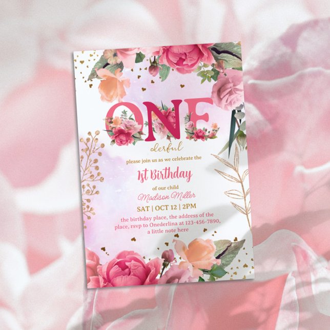 Invitación Flower Bloom Baby Girl Primer Fiesta de cumpleaños (Subido por el creador)