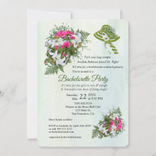 Invitación Flower Bouquet Bachelorette Party, Purpurina de or