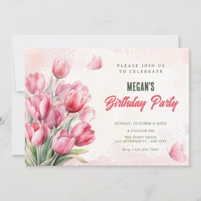 Invitación Flower bouquet tulips birthday (Anverso)