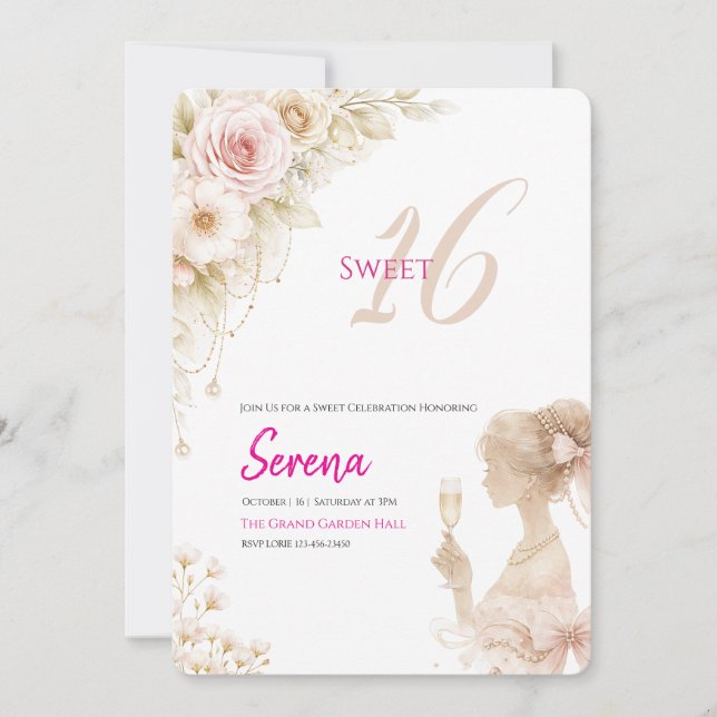 Invitación Flower Dreamy Soft Sweet 16 Birthday Invitation (Anverso)