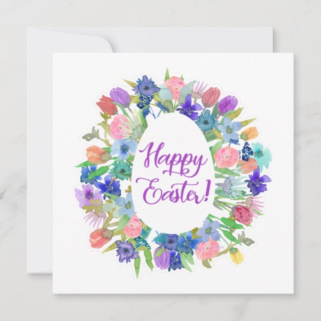 Invitación Flower Egg Shaped Wreath Happy Easter (Anverso)