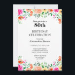 Invitación Flower Frame 80th Birthday Photo Fiesta<br><div class="desc">Personalizable 80.ª invitación con fotos de cumpleaños. Se puede personalizar para cualquier edad.</div>