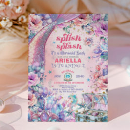 Invitación Flower Glitter Mermaid Tail 2nd Birthday 